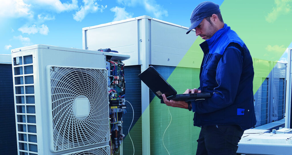 HVAC Technician working on air conditioner.